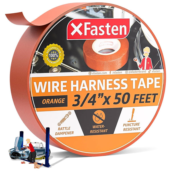 XFasten Wire Harness Tape Orange 3/4 Inch x 50 Feet Automotive Wire Loom