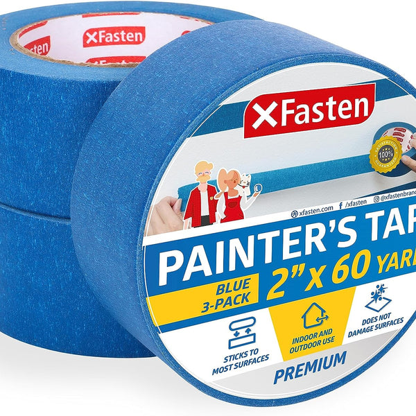 XFasten Professional Blue Painter's Tape | 2 Inches x 60 Yards | 3-Pack