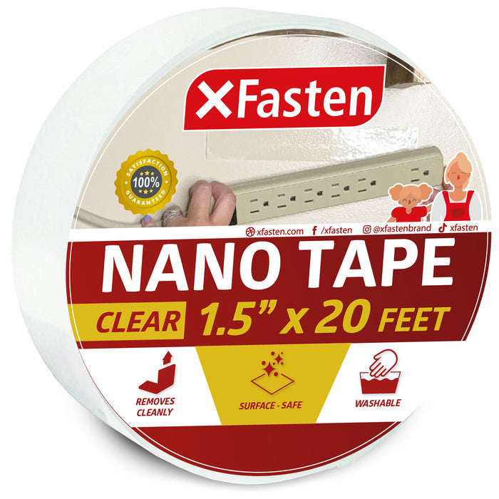 XFasten Reusable Nano Tape | 1.5 Inch x 20 Feet | Clear