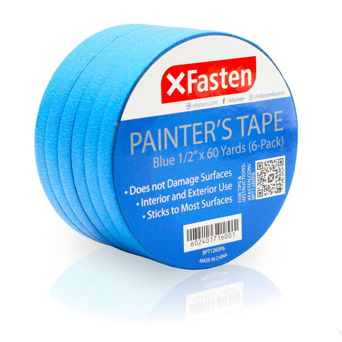 XFasten Professional Blue Painter's Tape | 2 Inch x 60 Yards | 24-Pack