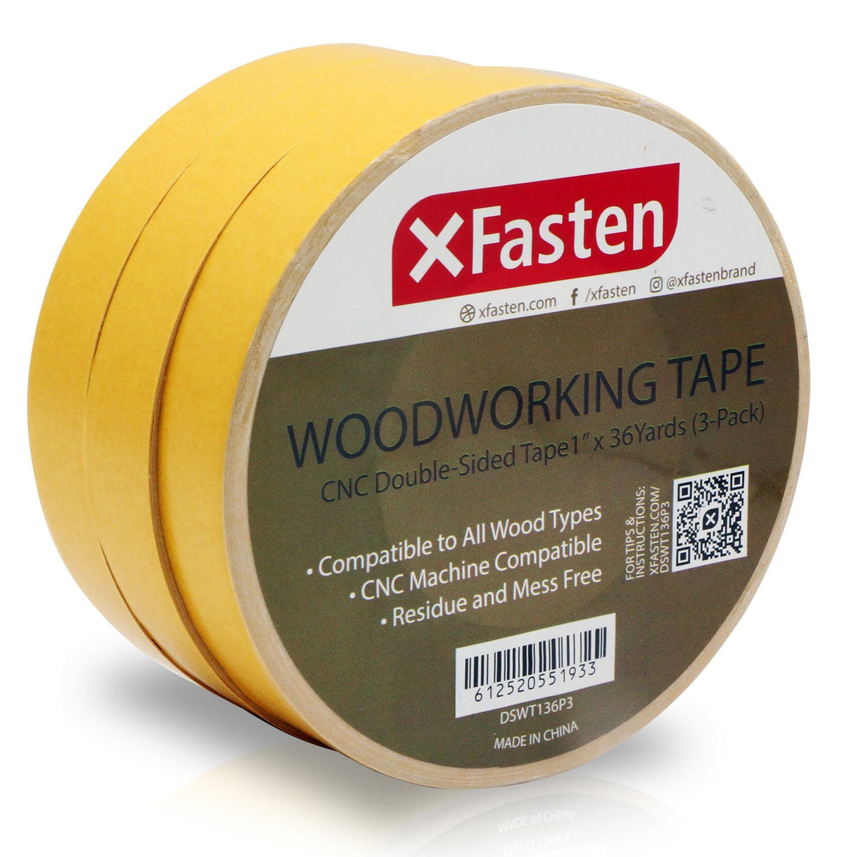 Generic XFasten Double Sided Woodworking Tape, 1-Inch 36-Yards, 3-Pack