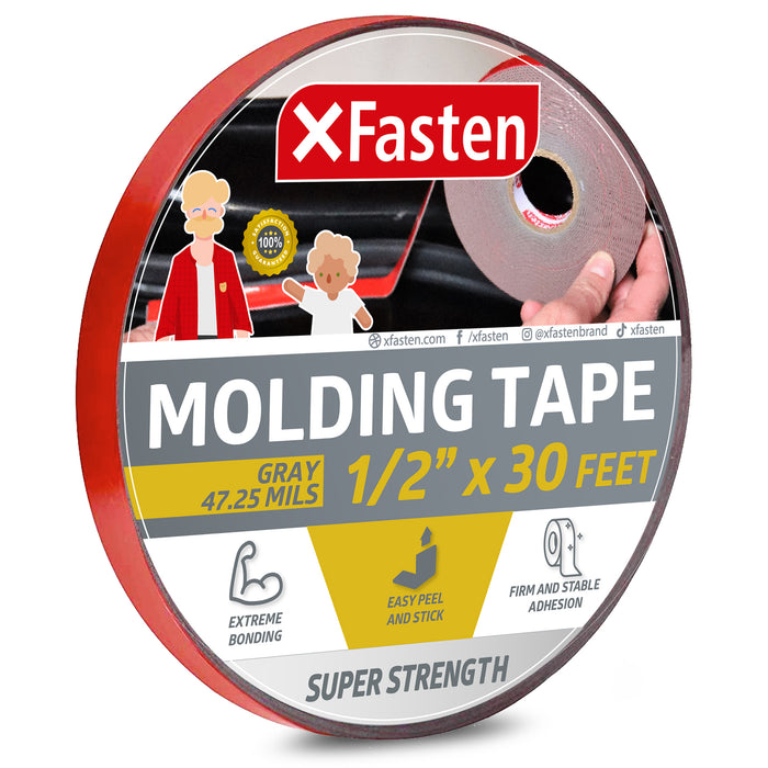 XFasten Molding Tape, Gray, 1/2-Inch x 30-Foot