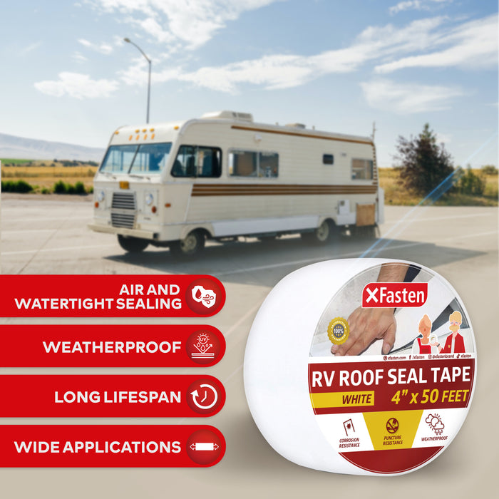 Touranize RV Roof Tape with Rubber Roller, 4 Inch x 50 Feet RV