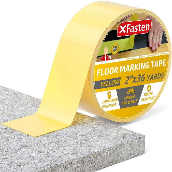 XFasten Floor Marking Vinyl Tape, Yellow, 2 Inches x 36 Yards 6 Mils Thick