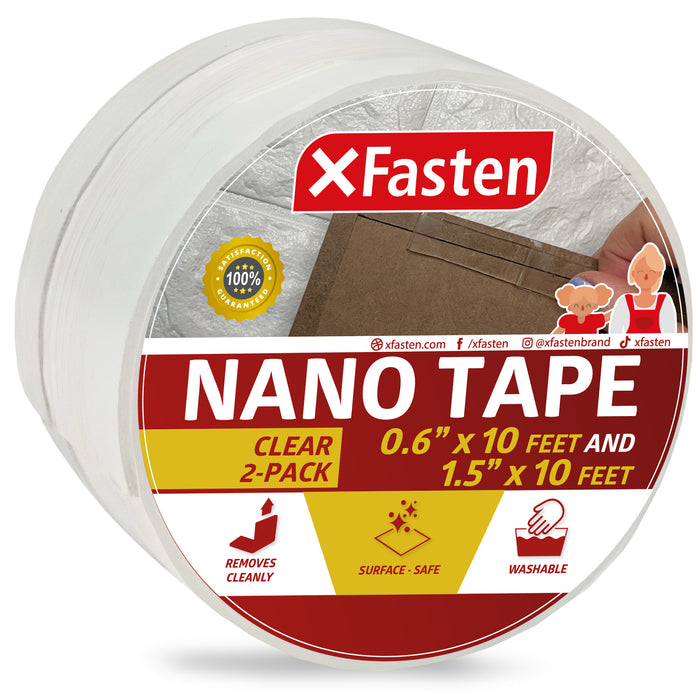 XFasten Reusable Nano Tape | 0.6 Inch x 10-Foot & 1.5 Inch x 10 Foot | 2-Pack