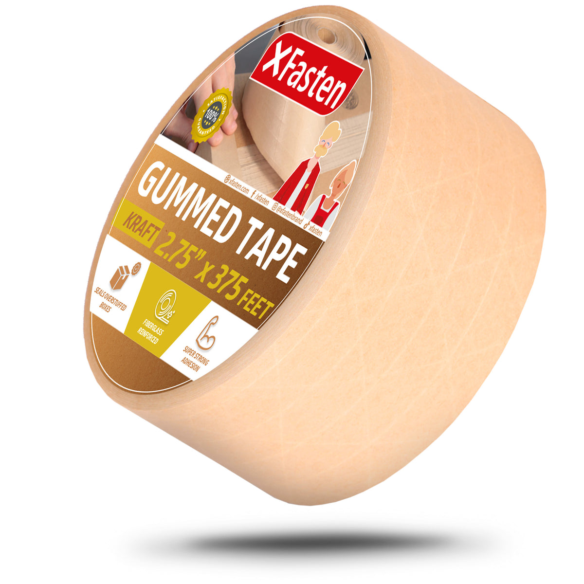 XFasten Gummed Tape | 2.75 Inches x 375 Feet