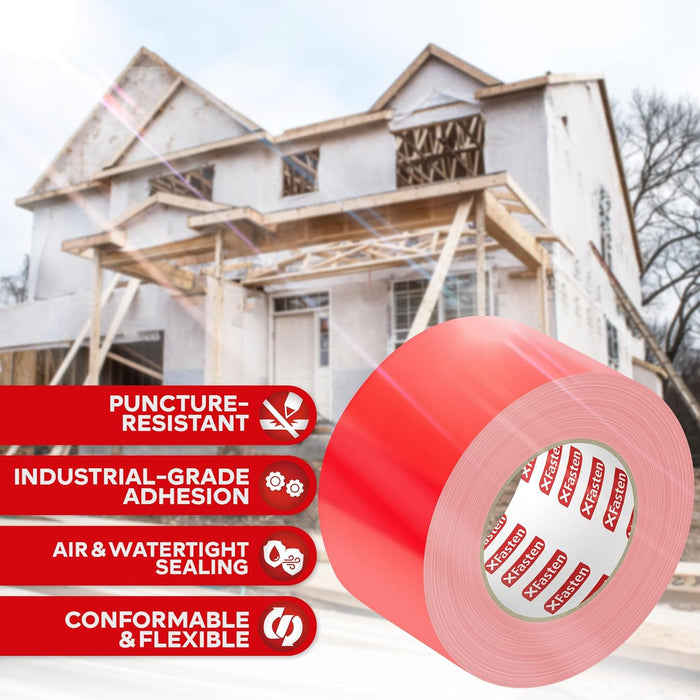 XFasten Construction Seaming Tape Red 3”x55Yds (6-Pack, 990Feet Total) Sheathing Tape for Epoxy Resin Tape, Waterproof Crawlspace Vapor Barrier Tape, House Wrap Construction Tape, Foam Board Tape