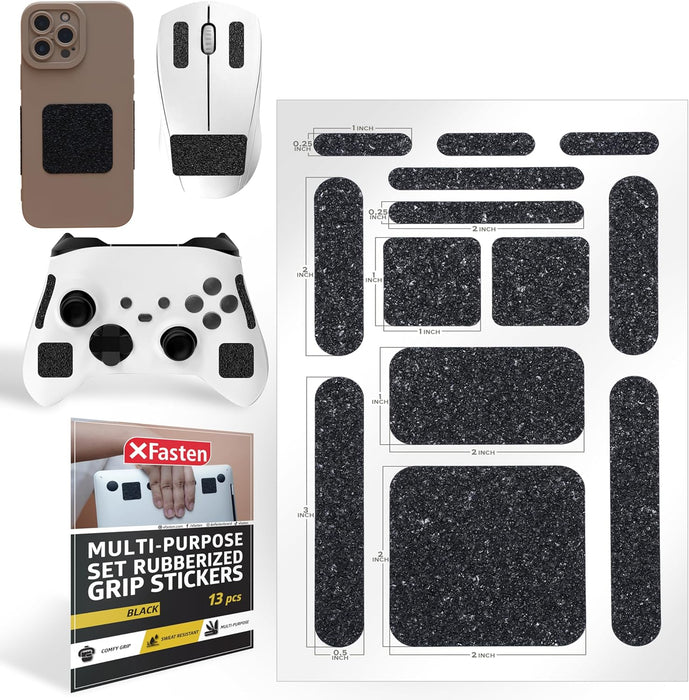 XFasten Grip Tape Stickers for Phone Black 13 pc Sure-Grip Non-Abrasive Adhesive Cell Phone Grip Tape for Back of Phone Case, Laptop, Mouse, Handles, Game Controllers and Accessories