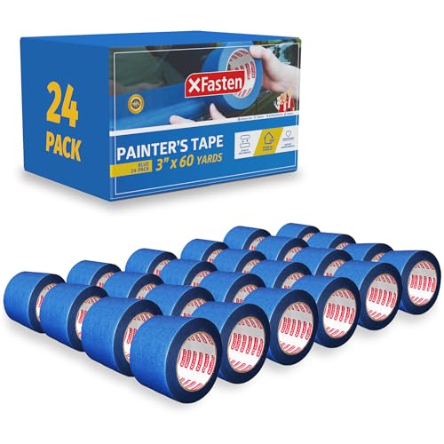 XFasten Blue Painters Tape Bulk 3-Inch x 60-Yards  | 24 Pack