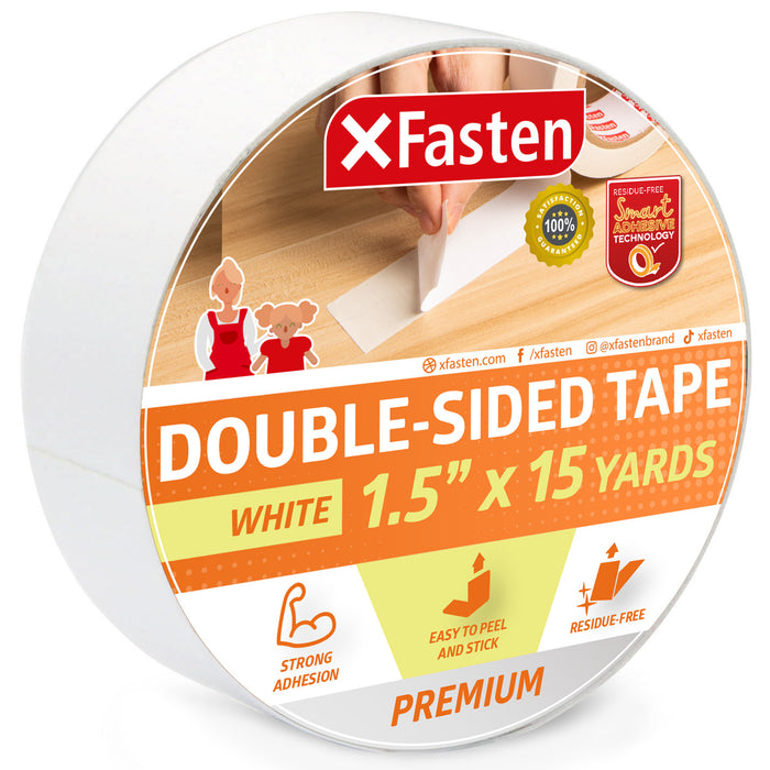 XFasten Double Sided Tape | 1.5 Inch x 15 Yards | White
