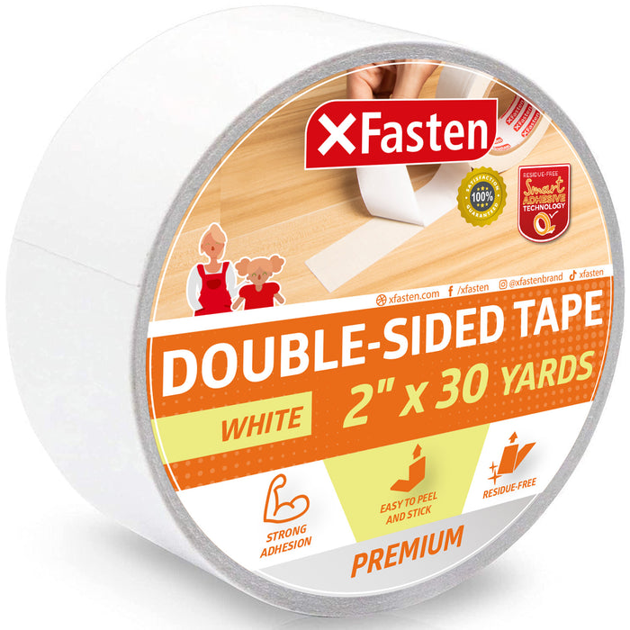 XFasten Double Sided Tape | 2 Inch x 30 Yards | White