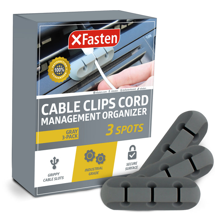 XFasten Cable Cord Management Organizer, 3 Spots, Gray (3-Pack)