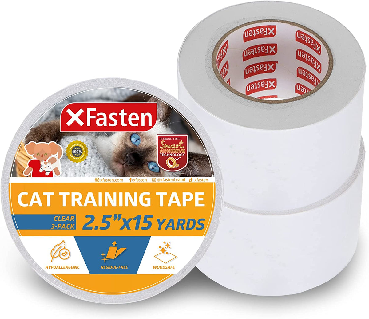 XFasten Double Sided Tape, Removable, 1.5inch by 15yards, Single Roll