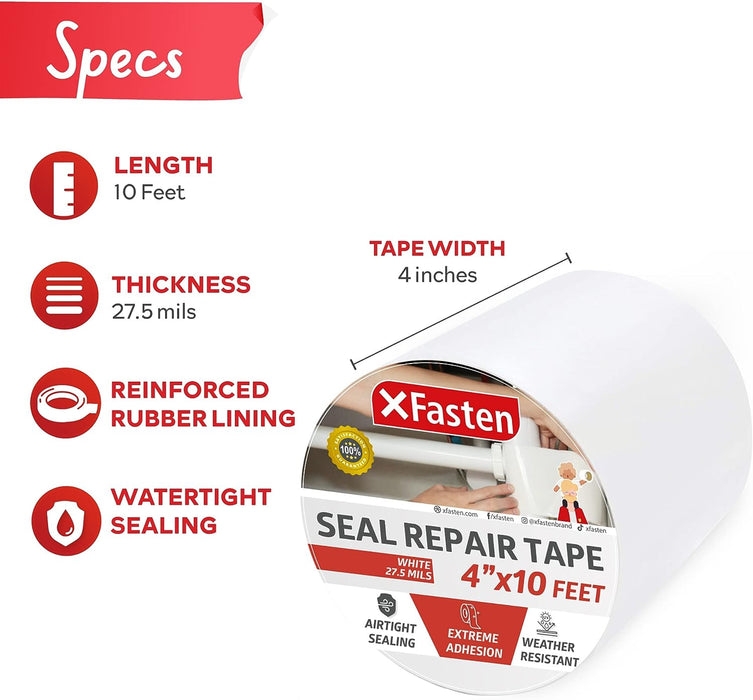 XFasten Waterproof Patch and Seal Tape, White, 4-Inch by 10-Foot