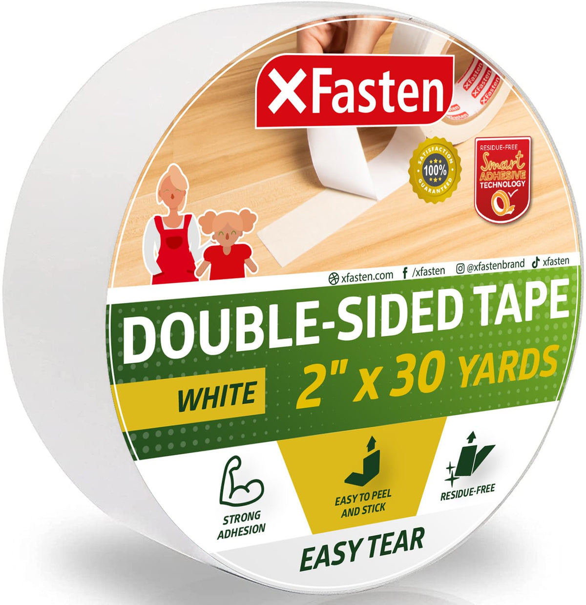 XFasten Double Sided Carpet Tape - Heavy Duty 2” x 30 yds Residue