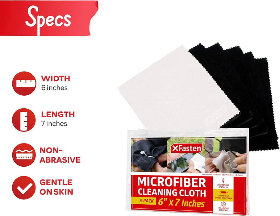 XFasten Microfiber Cleaning Cloth, 6-Pack, 6-Inch by 7-Inch