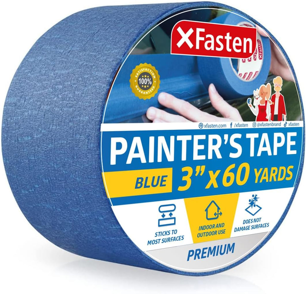 3 Rolls Premium Blue Painter Tape, Paint Tape, Masking Tape, For Diy Craft  And Art, With