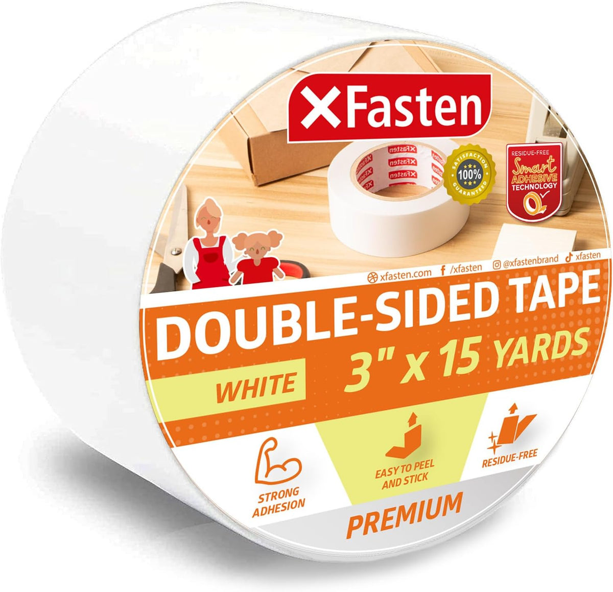 XFasten Super Strong Duct Tape, White, 3 x 30 Yards, Waterproof Duct Tape  for Outdoor, Indoor, School and Industrial Use 