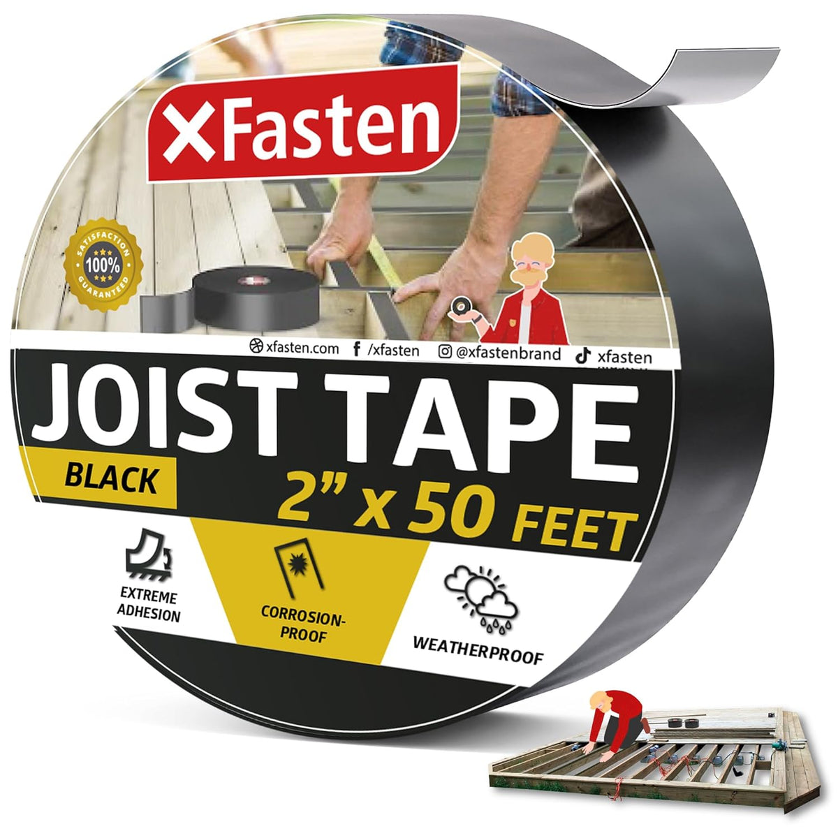 XFasten Joist Tape For Decking – 2 Inch X 50 Feet, Weatherproof Butyl Sealant, UV & Moisture Resistant, 50-Year Rated