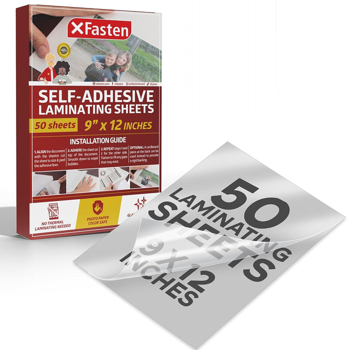 XFasten Self-Adhesive Laminating Sheets | 9 x 12 Inches | 50-Pack