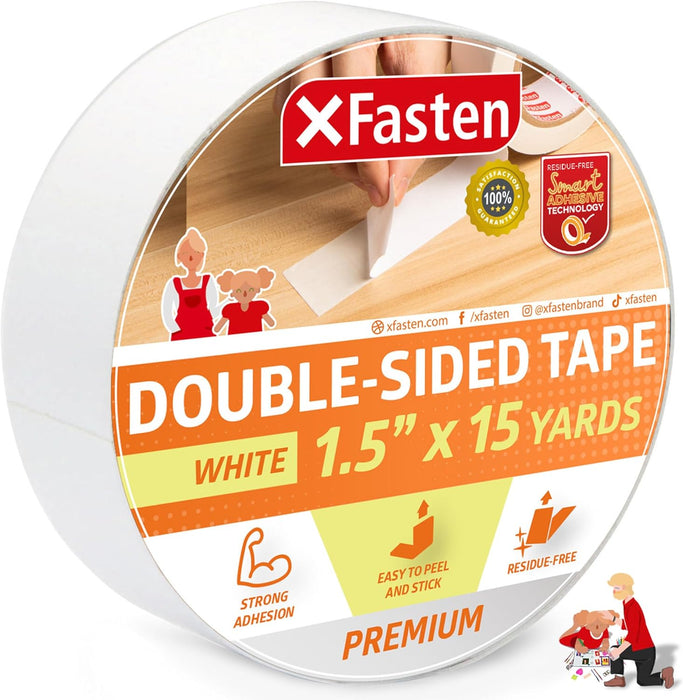 XFasten Double Sided Tape | 1.5 Inch x 15 Yards | White