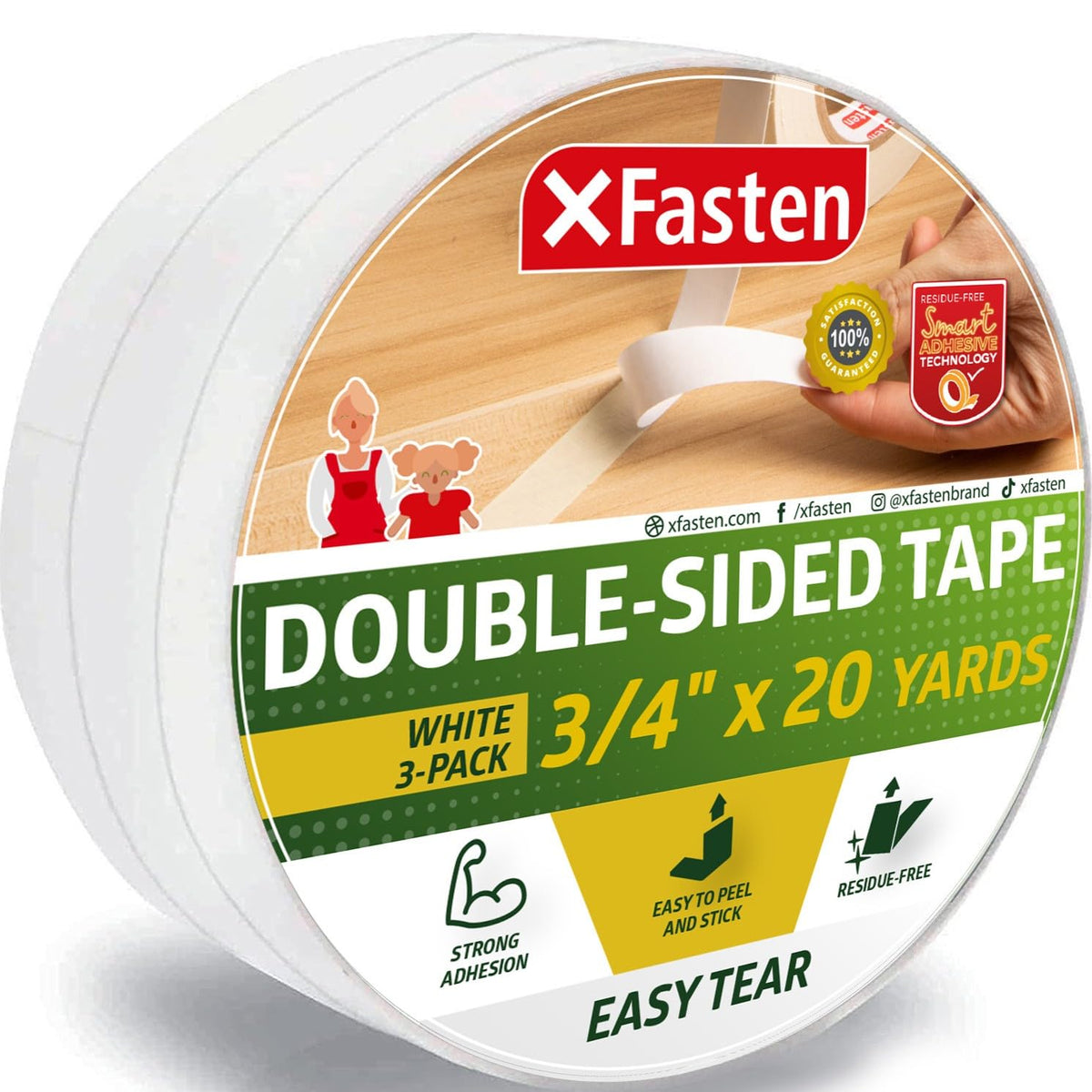 XFasten Double Sided Woodworking Tape 1/2 x 36 Yards (4-Pack)