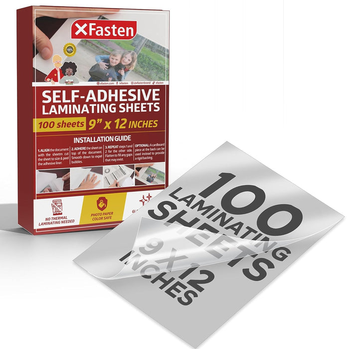 XFasten Self-Adhesive Laminating Sheets, 9 x 12 Inches, Pack of 100