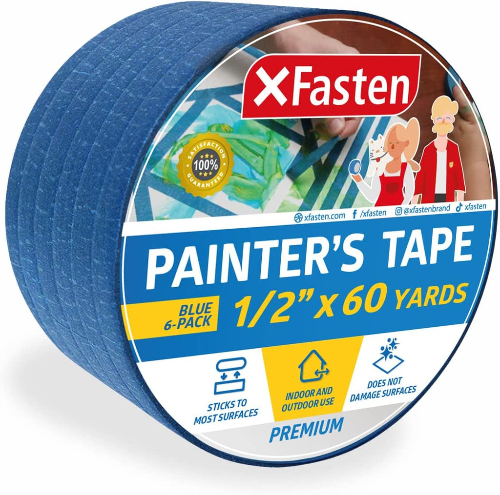 XFasten Professional Blue Painter's Tape, 1.5 Inch x 60 Yards