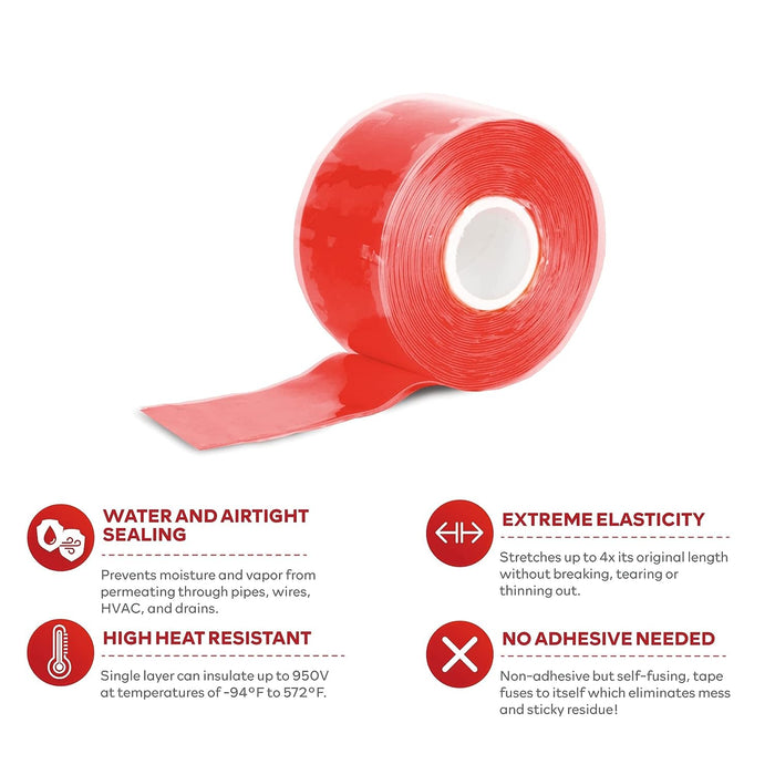 XFasten Professional Silicone Tape | 1 Inch x 15 Foot | Red