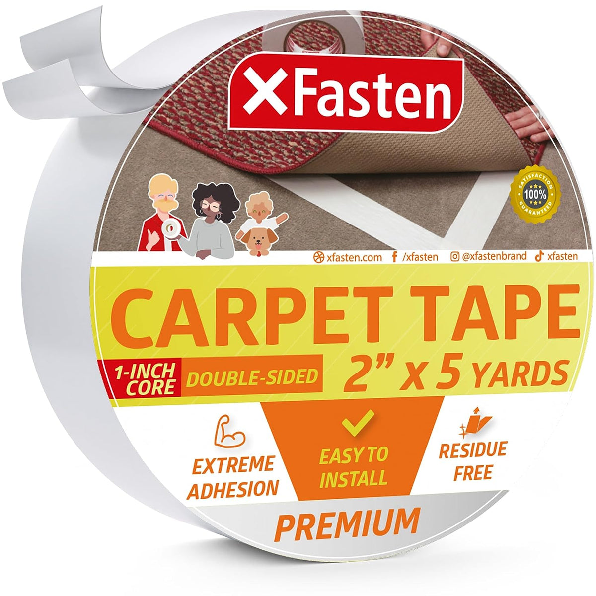 XFasten Double Sided Carpet Tape - 2” x 30yd (6-Pk) Bulk Double Sided Rug  Tape for Carpet, Indoor Outdoor Carpet Tape for Area Rugs over Carpet