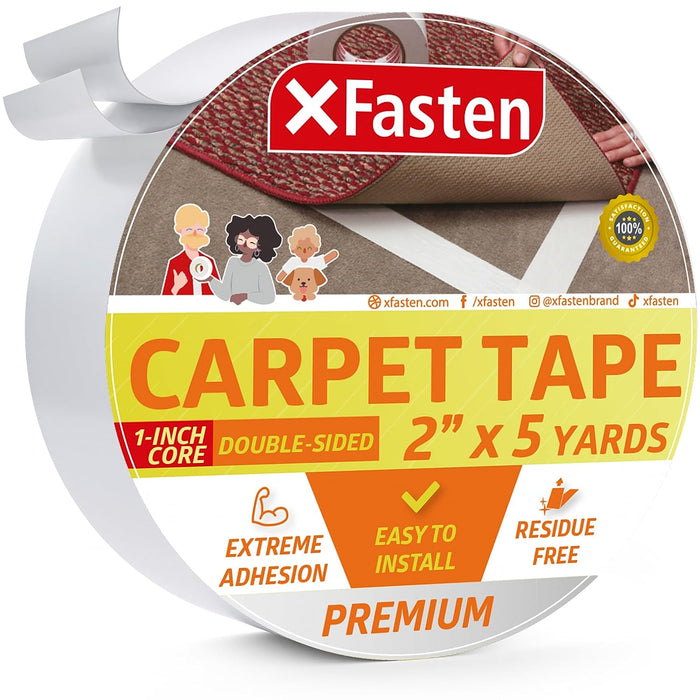XFasten Double Sided Carpet Tape 2” X 5 Yds, 1” Core