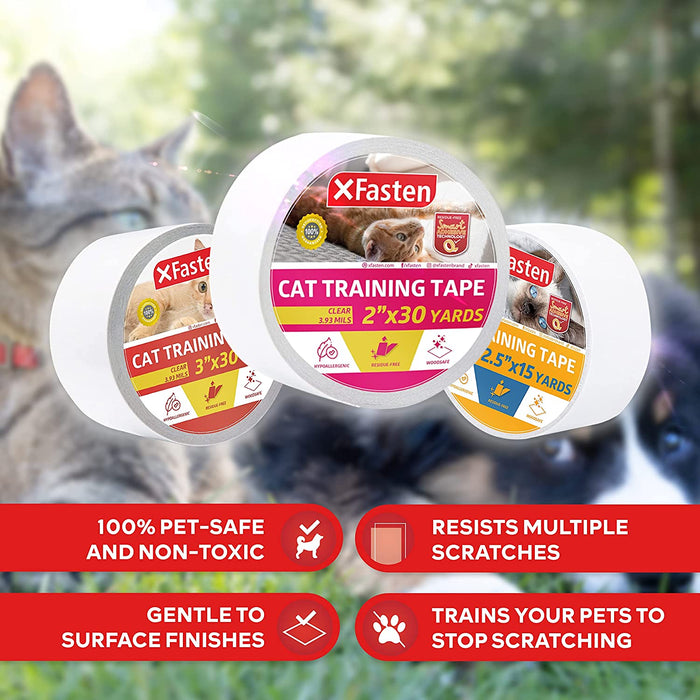 XFasten Anti-Scratch Cat Training Tape, Clear, 2.5-Inches x 15 Yards (3-Pack)