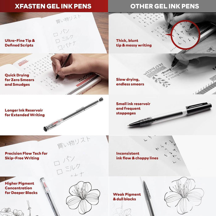 XFasten Gel Ink Pen Extra-Fine Ballpoint 0.38mm | Black | Pack of 24