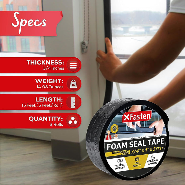 XFasten Foam Seal Tape, 3/4 Thick, 1 Inch X 5 Foot