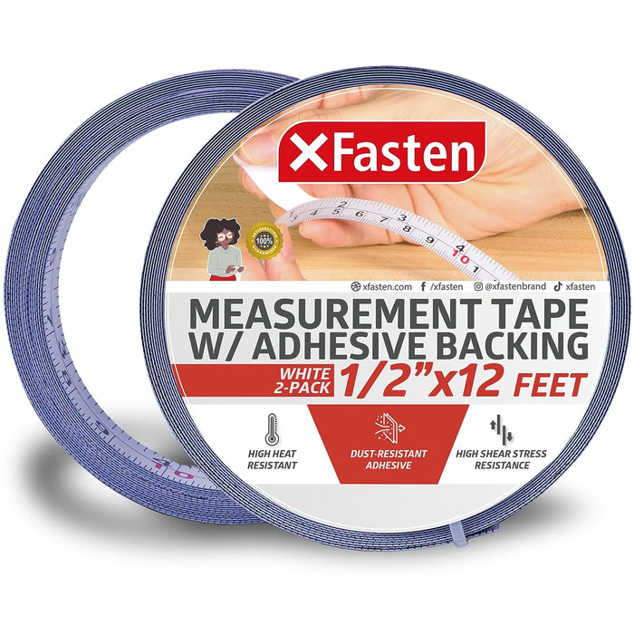 XFasten Measurement Tape with Adhesive Backing, 0.5 Inch x 12 Feet