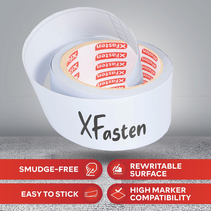 XFasten Dry Erase Tape White 2-Inch x 30-Feet (3-Pack 90 Feet Total) Zero Smudging Ghosting-Free Whiteboard Tape, Reusable Dry Erase Labels for Storage Bins, Sentence Strips for Teachers