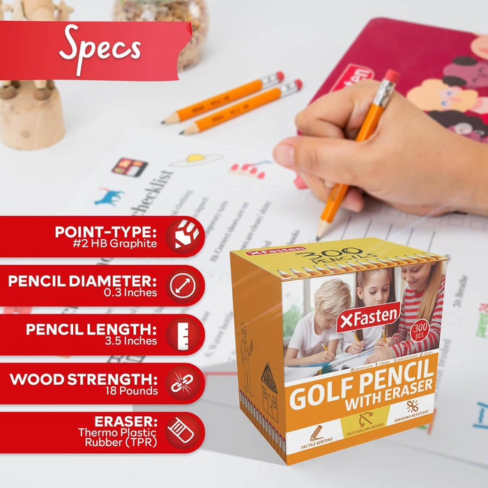 XFasten Golf Pencil with Eraser (Pack of 300)