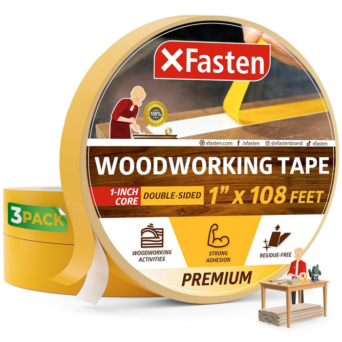 XFasten Woodworking Tape | 1" x 36 Yards (Pack of 3) | 1-inch Core