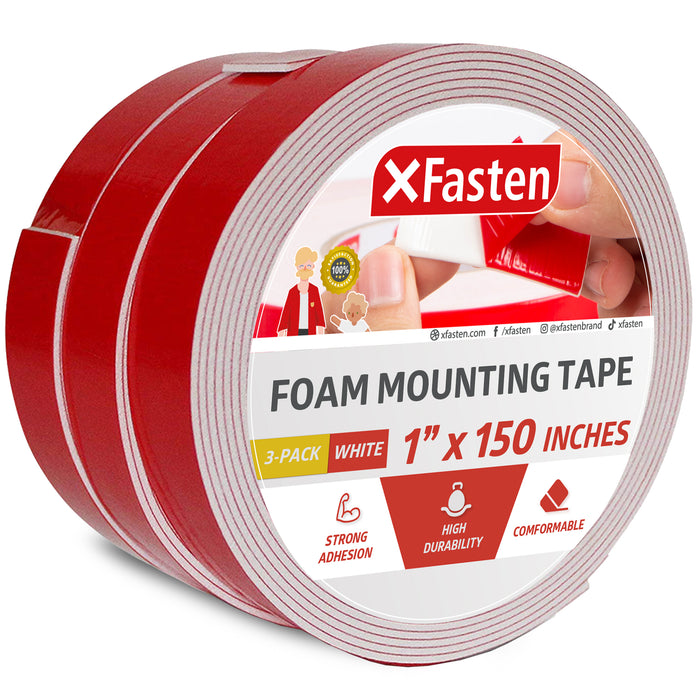 XFasten Foam Mounting Tape | 1 Inch x 150 Inch | 3-Pack