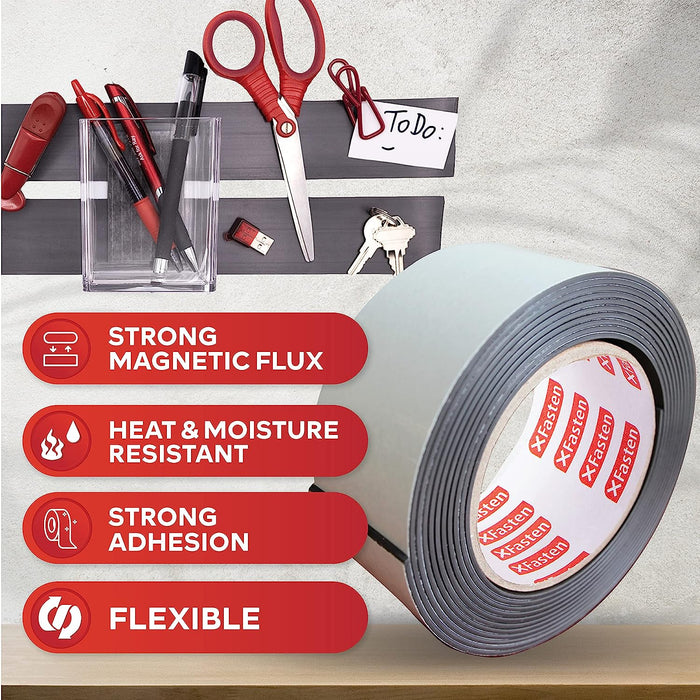 Flexible Magnets New 10 Feet Adhesive Magnetic Strip - 2 wide Adhesive  Back 30 Mil thick.