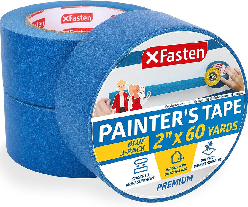 XFasten Professional Blue Painter's Tape | 2 Inches x 60 Yards | 3-Pack