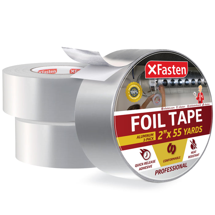 XFasten Aluminum Foil Tape, 3.6 mil, 2"x 55 Yards (3-Pack)