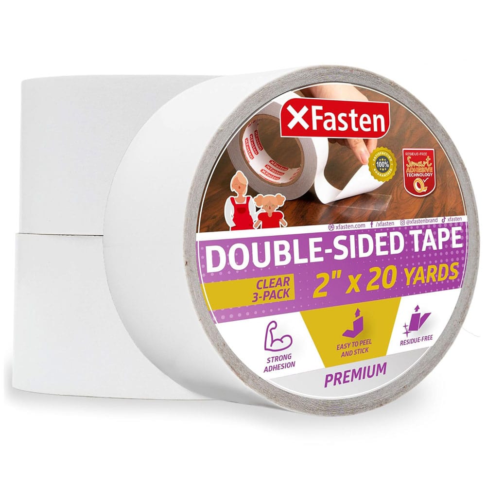 XFasten Double Sided Tape, White, Removable and Residue-free, 2-Inch x 30 Yards, Surface Safe Two-Sided Sticky Adhesive Tape for
