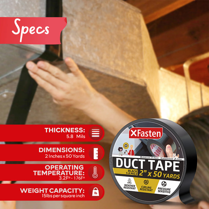 XFasten Duct Tape 2 Inches x 50 Yards (Black)