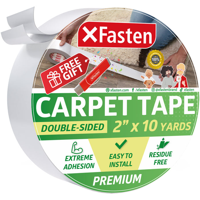 XFasten Double Sided Carpet Tape w/ 1 Unit Heavy-Duty Box Cutter | 2 Inches x 10 Yards