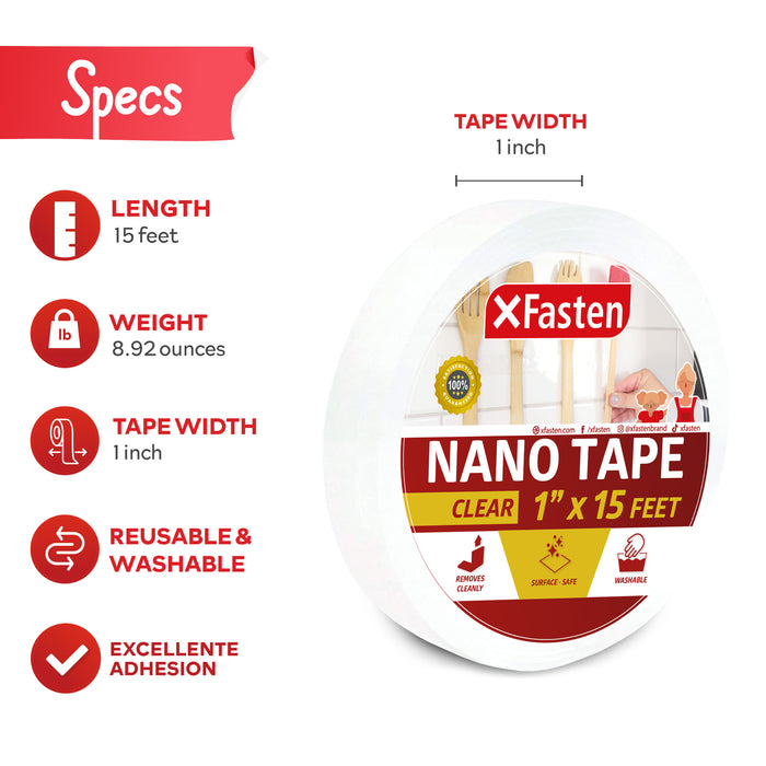 XFasten Reusable Nano Tape | 1 Inch x 15 Feet