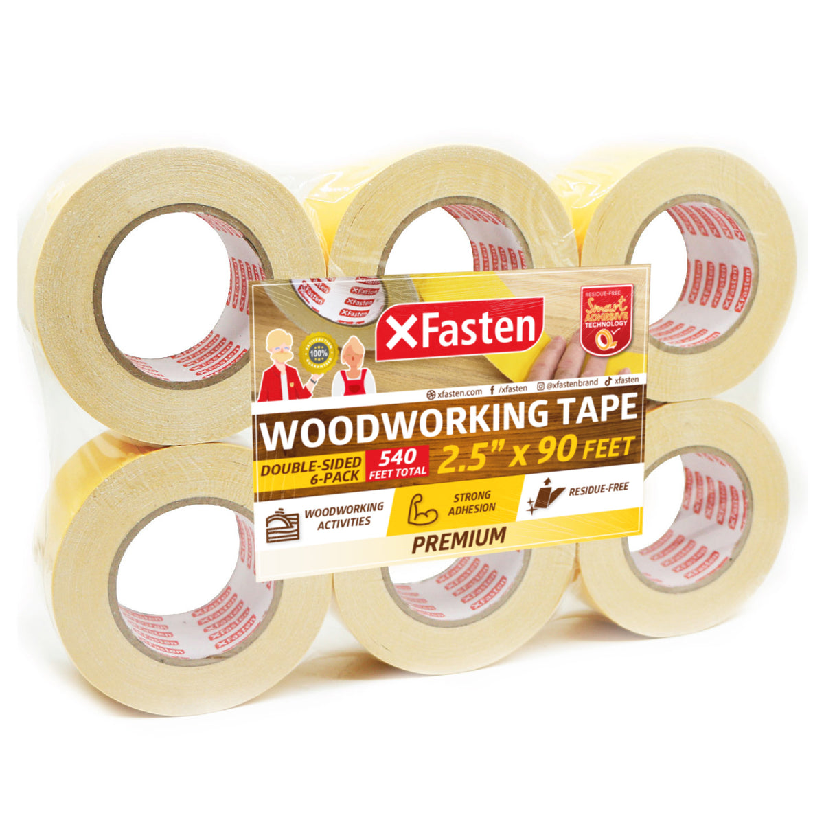 XFasten Double Sided Woodworking Tape 2 5 Inches X 30 Yards 6 Pack xfasten-double-sided-woodworking-tape-2-5-inches-x-30-yards-6-pack