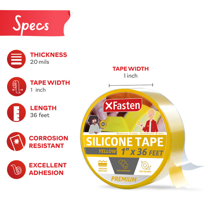 XFasten Silicone Tape | 1 Inch x 36 Foot | Yellow