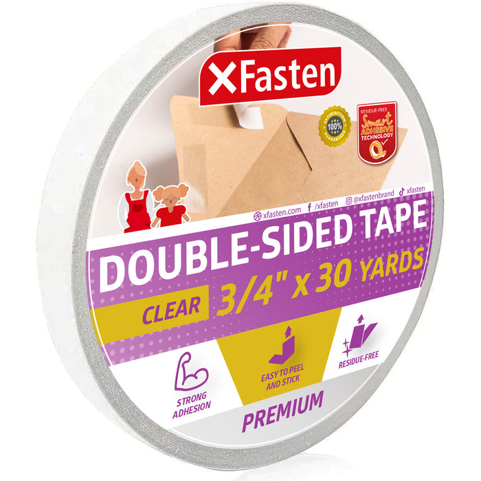 XFasten Clear Double Sided Tape 3/4 Inch x 30 Yards (Single Roll)