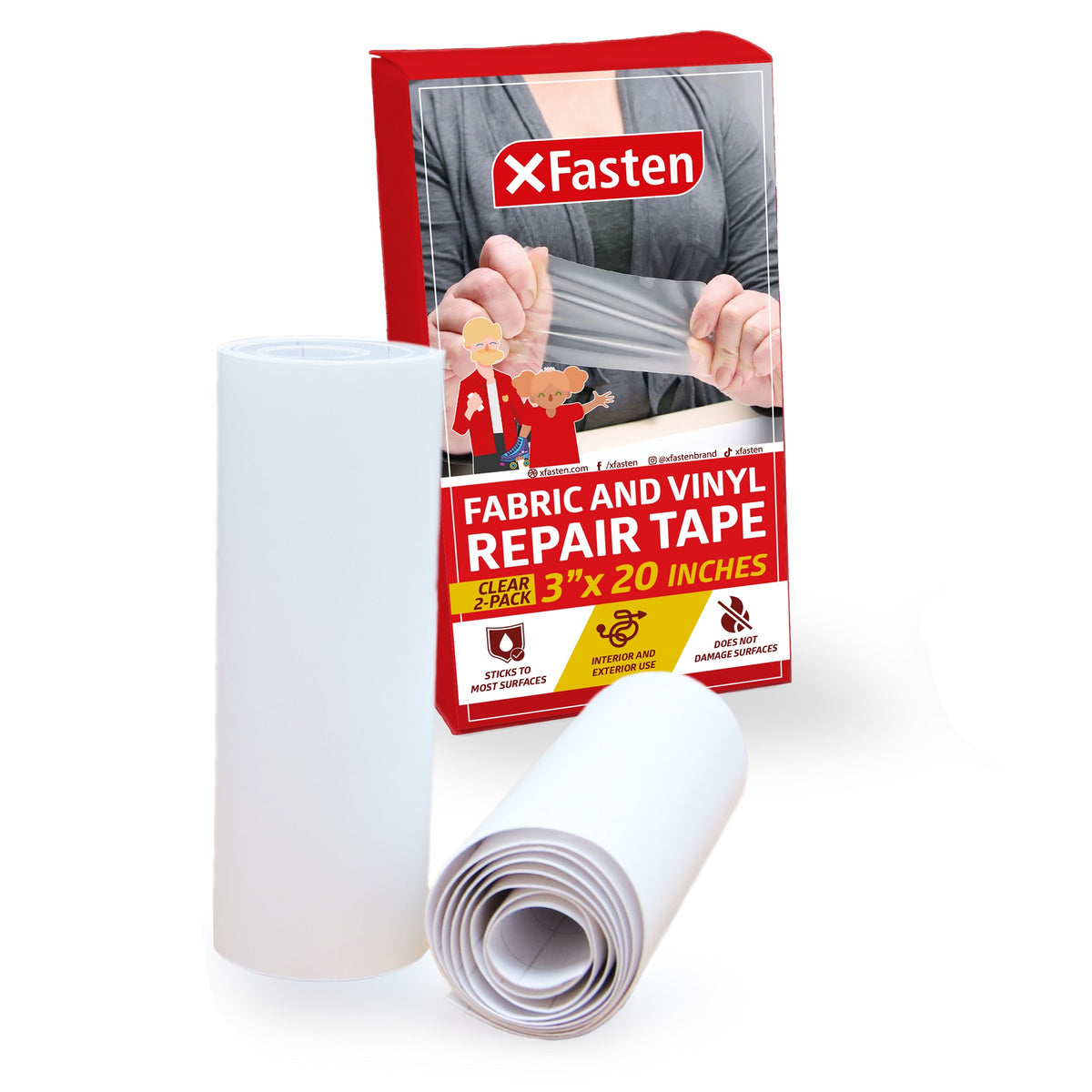 XFasten Fabric and Vinyl Repair Tape Clear 3-Inches by 20-Yards (2-Set) Waterproof Vinyl Repair Hole Patch Kit for Tent Exercise Ball Kayak Inflatable
